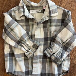 Zara Kids Checkered Shirt - Gray, White, and Green